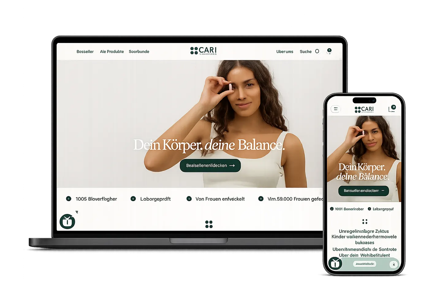 Cari Nutrition store shown on laptop and phone mockup